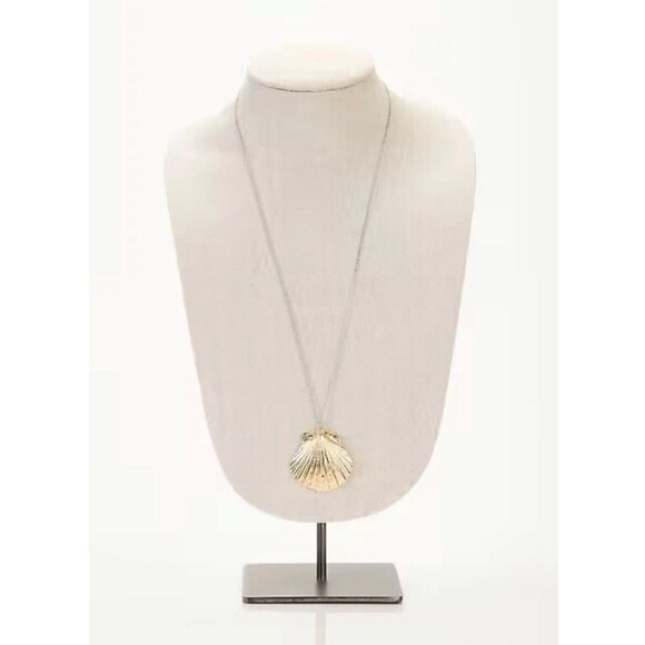 J. Jill Shell Necklace Island Air Pendant Mixed Metal Gold Silver Scallop Ocean - Picture 14 of 14